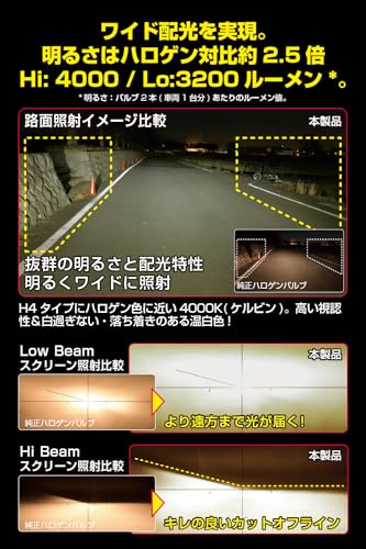 IPF ヘッドライト フォグランプ LED 車用 H4 Hi Lo切替 4000lm 3200lm 4000K 温白色 12V用 2本入 車検対応 ドライバーユニット一体型 冷却ファン内蔵 ハロゲンサイズ型 取付簡単 Eシリーズ E142HFB 中間 画像