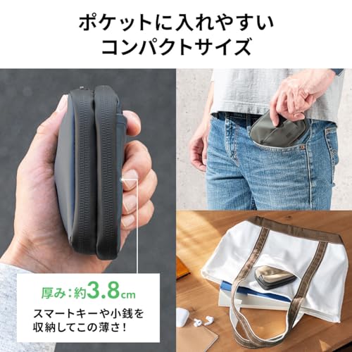 サンワダイレクト スマートキーケース 2個収納 カード2枚収納 小銭入れ 防水 防塵 止水ファスナー キーリング付属 ブラック 200-CAR106BK 中間 画像