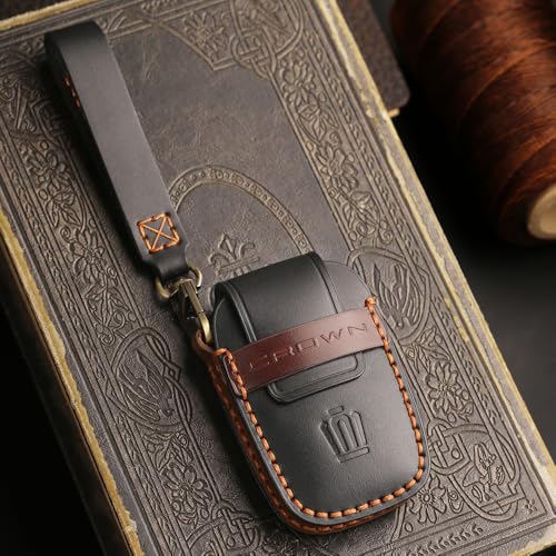 【LEXLEY】トヨタ クラウンクロスオーバー 35系（2022年7月～）クラウンスポーツ 30系 クラウン エステート RS Z 専用 本革 キーケース レザー キーカバー キーホルダー スマートキーケース CROWNロゴ付（ブラック） 中間 画像