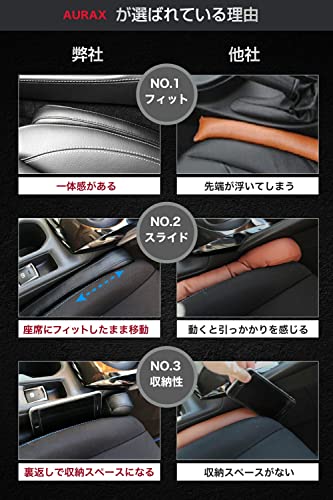 Aurax 車 隙間クッション 車用 隙間埋め シートコンソール ダブルヘッド型 隙間 クッション シートサイドクッション シート パッド スペーサー 車内 隙間 埋め クッション レザー仕様 収納スペース カー用品 便利グッズ フィット 運転席 助手席 幅広い車種に対応 2本入り 2年保証 (ブラック, ブラックステッチ) 中間 画像