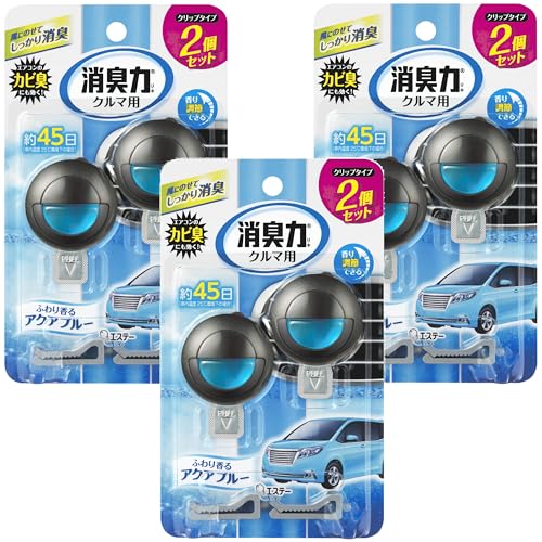 消臭力 クルマ [まとめ買い] 車用 クリップタイプ アクアブルー 3.2mL×6個セット(2個入×3) クルマの消臭力 車 クリップ 消臭剤 消臭 芳香剤 画像1