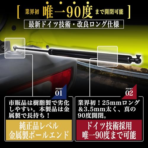 Omegatech【ドイツの技術】 バックドアダンパー 自由停止 スズキ ジムニーJB64/JB74W/JC74専用 途中止まり 無段階調整 リアハッチダンパー リアゲートダンパー ジムニーシエラ フリーストップ機能 ジムニーアクセサリー バックドアバランサー ツーストップドアオープナー 自由にドア固定 バックドア固定 ドアパンチ対策 サポートダンパー 油圧ダンパー 純正交換 ドアプロテクター付き 最後 画像