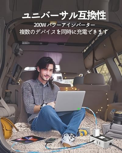インバーター 12v 100v,YSOLX 200W シガーソケット コンセントUSB急速充電(18W)/20W USB-C/4.8Aデュアル,車 コンセント,カーインバーター,シガーソケット コンセント 変換 中間 画像