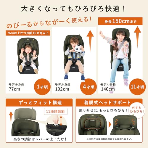 Combi コンビ 【販売店限定】チャイルド&ジュニアシート 1歳から12歳頃まで ISOFIX固定 ジョイトリップ アドバンス ISOFIX エッグショック SA オリーブグリーン R129適合軽量&コンパクトなプレミアムモデル 中間 画像