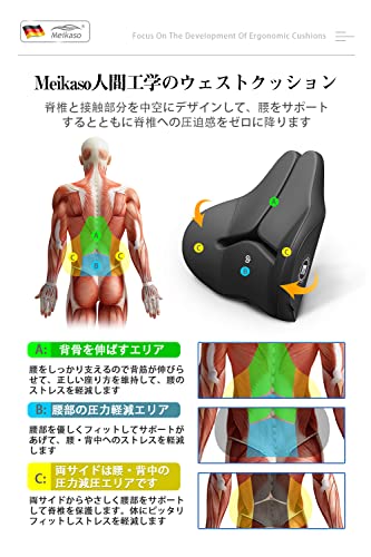 Meikaso 腰クッション ランバーサポート ファッション背もたれ カークッション ウェストクッション 着座 アップグレード ハイエンド 運転 腰楽 低反発 枕 通気性 人間工学 腰サポート 車用品 オフィスチェア用品 (ブラック) 中間 画像
