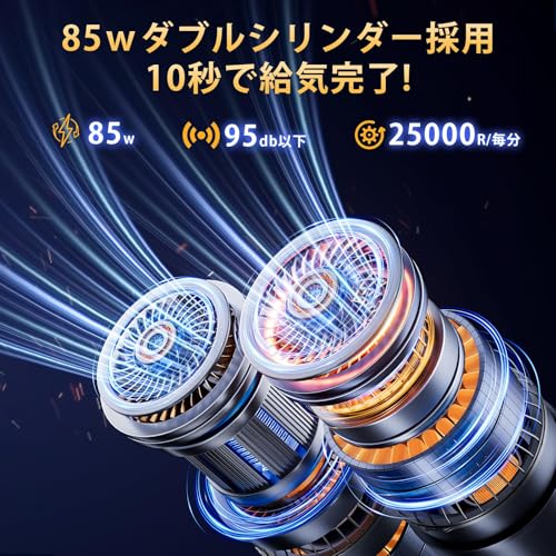 Philoent 自転車 空気入れ 電動空気入れ 【新モデル 超小型 10倍速高速充填 】7200mAh エアポンプ 自動停止 空気圧指定可 充電式 コードレス 小型 仏/英/米式バルブ対応 最大圧力150PSI SOS/LED懐中ライト USB-C 急速充電 自転車/自動車/ボール/浮き輪/バイク対応 日本語説明書付き 中間 画像