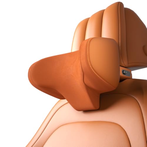 CANLER 車用ヘッドレスト 首枕 ネックパッド 高さ12cm・前後5cm可調節 ドライブ用 クッション 車ヘッドレストクッション 取り付け簡単 フック付き シート対応 汎用タイプ -オレンジ 画像1