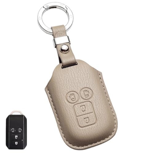 WiiLemzキーケース適合スズキ/suzuki新型スペーシア/ソリオ/ハスラー/ジムニー高級革キーリングキーカバー 4ボタン（灰色） 画像1