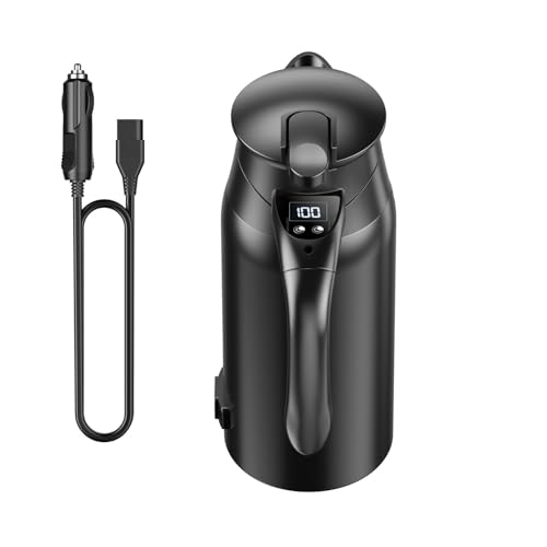 【車載対応】迅速沸騰！車載電気ケトル 車用電気ポットDC12V-24V兼用 車用湯沸かし器 自動車加熱ボトル 800ml 軽量 車載 カップ LCD温度表示 55℃～100℃温度調節 沸騰/断熱/お茶作り/ブリューミルク 車中泊 湯ボルト アウトドア 長距離 家族ドライブ 画像1