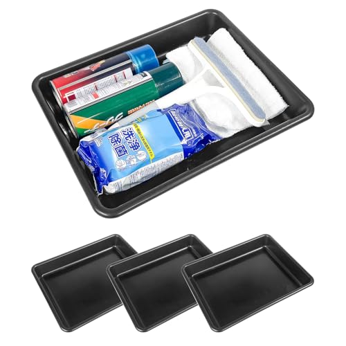 セイワ(SEIWA) 収納用品 シューズトレイ Lサイズ 縦38.5cm×幅30.5cm×高さ5.5cm ブラック 4枚セット IMP317 車用 ガーデニング オフィス 靴置き マルチに使える 万能トレイ 画像1