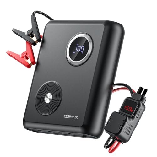 JESIMAIK ジャンプスターター GK03 業界初【ナトリウム電池搭載】リチウムバッテリー無し 燃えない 高安全性 27500mAh/88Wh大容量 2000Aピーク電流 PD60W急速充電 車緊急始動 12V車用 8.0Lガソリン/5.0Lディーゼル車対応 50回連続始動可能 10年以上超長寿命 充放電サイクル4000回 モバイルバッテリー 十重安全保護 PSE認証済 1枚目 画像