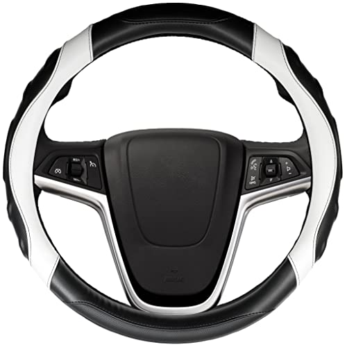 AURAX ハンドルカバー sサイズ 軽自動車 普通車 ステアリングカバー 36.5-37.9cm 3Dグリップ 滑り止め (ブラック+ホワイト) 画像1