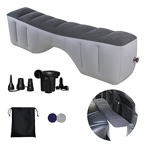 YOUTALLY 車中泊マット 後部座席エアーベッド カーマットレス ギャップパッド 间隙 車用 汎用 簡易ベッド カー用品 車内泊 キャンプ用品 快適空間 仮眠 旅行用 収納袋付 (グレー+12V 電動エアーポンプ) 画像1