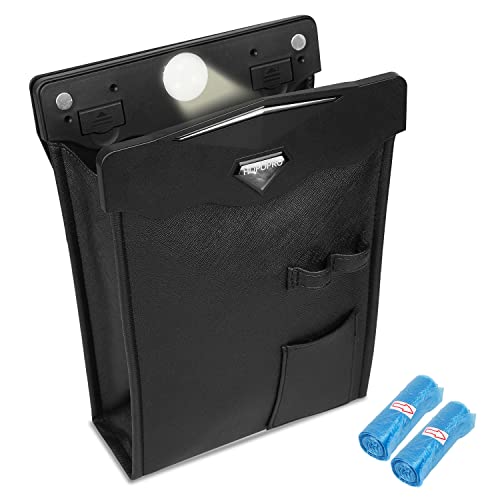 車用ゴミ箱 車載ゴミ袋 HOPOPRO 車用収納ケース 小型 引っ掛け式 省スペース 車用マルチポーチ コンパクト 防水 磁気付き PU製 LEDセンサーライト照明 シートバックポケット 小物入れ 折りたたみ式 助手席側 後部座席 2個ごみ袋付 1枚目 画像