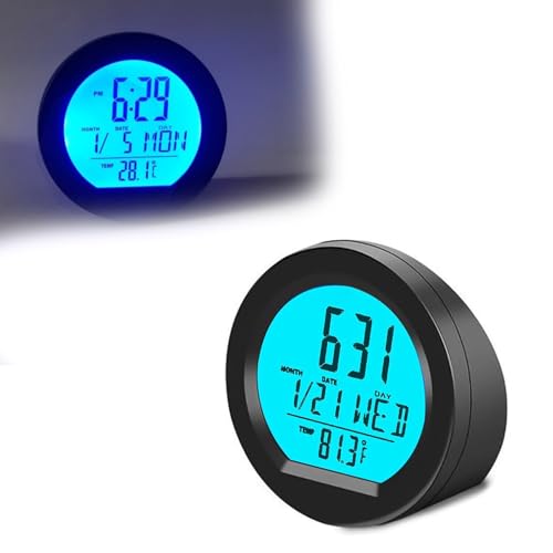 KASELIN ソーラー車載時計 4 in1 多機能 時刻/日付/曜日/温度表示 車のカレンダー デジタル温度計 LEDバックライト 夜光-夜でも見える 発光時計 ソーラー充電・電池稼働 配線不要 粘着テープで固定 ダッシュボード 車内用品 画像1