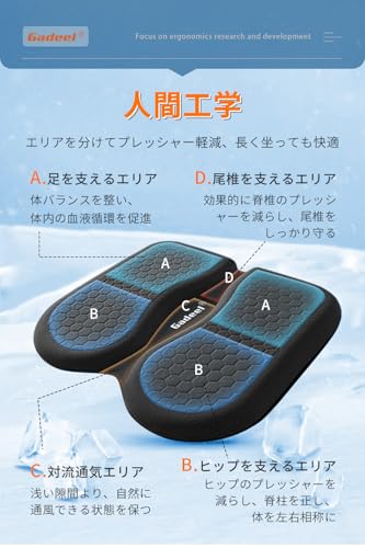 Gadeel 車 ゲルクッション カーシートクッション 運転用座布団 折りたたみ式 滑り止め付 中空設計で蒸れ防止 お尻の痛み軽減 四季通用 自動車/椅子兼用(ブラック) 最後 画像