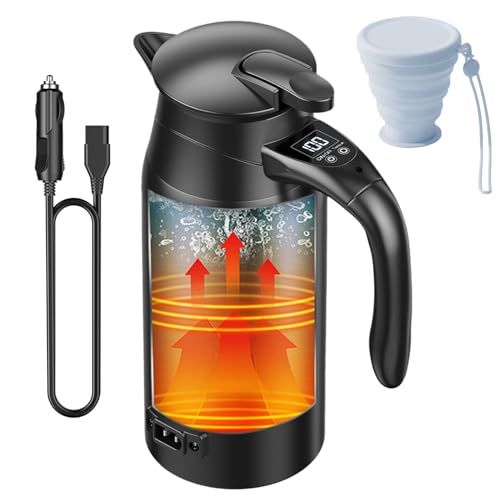 SMARTABL 車載電気ケトル 車用電気ポット DC12V/24V対応 大容量800ml 55℃～100℃温度調整 折り畳むカップ付 迅速沸騰 車用湯沸かし器 自動車加熱ボトル 車載カップ LCD温度表示 お湯作り ブリューミルク 車中泊 湯ボルト アウトドア 長距離 ドライブ 日本語説明書付 画像1