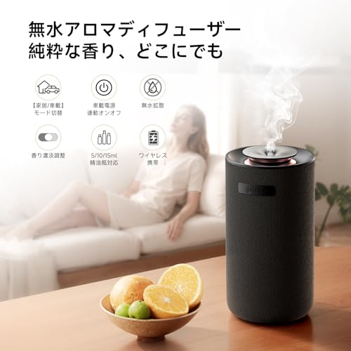 Niminアロマディフューザー 水なし 車家両用 ネブライザー エンジン連動ON/OFF 香り濃淡調整 5/10/15ml精油瓶対応 車 ディフューザー USB充電式 ワイヤレス設計 低噪音 車 芳香剤 最後 画像