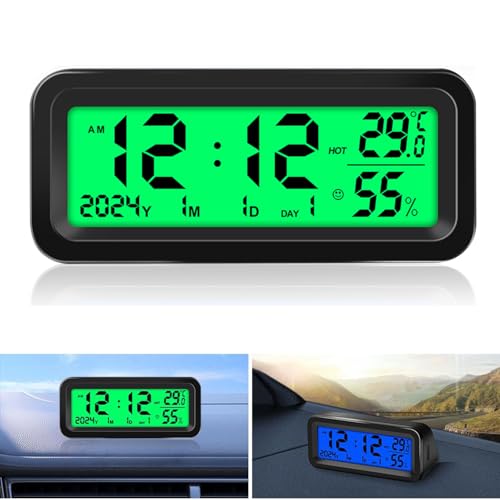 車用 時計 デジタル時計 ソーラー 車載時計 電子時計 ソーラー充電・USB充電可 ソーラー時計 時刻 日付 温度表示 湿度表示 カレンダー機能 夜光 配線不要 多機能 車用品 画像1