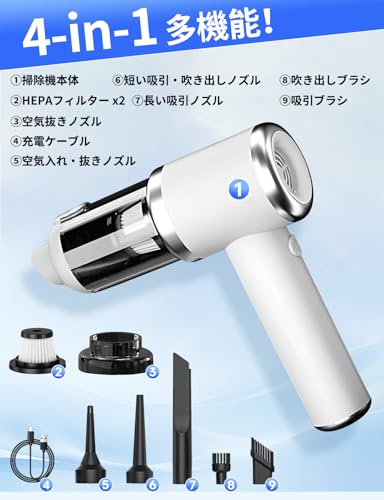 BOLYDOOM ハンディクリーナー 車用掃除機 4000mAHバッテリー内蔵 USB充電式 35000PA強力吸引力 車内清掃/家庭掃除用 型番132 乾湿両用 超軽量 低噪音对策 キーボード掃除/パソコン掃除(ホワイト) 最後 画像