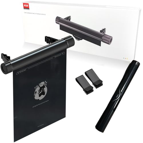 【車載ゴミ箱 ロール式】片手でポイッ!厚手0.1mm防水ゴミ袋付属《20枚×2巻》省スペース&コンパクト設計 吊り下げ式ダストボックス 軽量 多用途 カー用品 (ブラック) 1枚目 画像