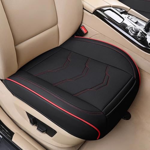 EREVNPAM 車用 シートカバー 座面のみ PU レザー 座布団 カーシートカバー 運転席 助手席 座席シート カーマット 汎用 防水 シートクッション 滑り止め 1枚 (ブラック 赤い) 1枚目 画像