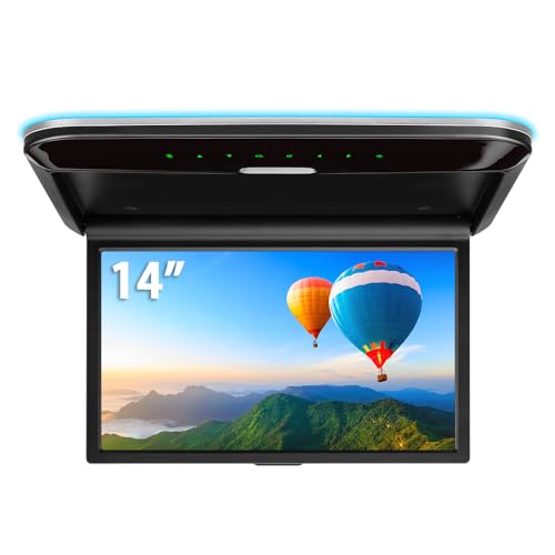 XTRONS フリップダウンモニター 14インチ 大画面 1366x768 超薄 軽 HDMI入力 1080Pビデオ対応 スピーカー内蔵 外部入力 水平開閉120度 USB（CM140HD） 画像1