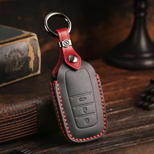 【smasol】新型ハリアー 80系 カローラクロス 2023年 ヤリス クロス キーケース クラウン クロスオーバー キーカバー プリウス 60系 65系 ランクル 250系 300系 カスタム パーツ ドレスアップ (黒 本革 / 3ボタン) 中間 画像