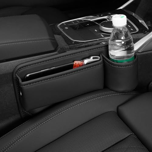 車 収納ボックス 適用ダイハツ コペン LA400K/L880K/アトレー/アトレーワゴン/ムーヴ キャンバス/ロッキー 車 収納 車 収納ポケット クス 車席隙間ポケット 上質なレザーを 便利グッズ 車内 大容量 小物入れ ドリンクホルダー付き 隙間ポケット 現金 カード 鍵 リモコンの収納 携帯電話 カーシート隙間収納ボックス カー用品 運転席用と助手席用)(Black) 最後 画像
