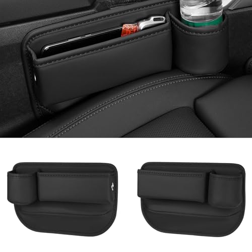 車 収納ボックス 適用アウディA1/A3/A4/A5/A6/A7/A8/Q3/Q5/Q7/Q8/TT/RS3~RS8 シートサイドポケット 車 収納 クス 車席隙間ポケット 上質なレザーを 便利グッズ 車内 大容量 小物入れ ドリンクホルダー付き 隙間ポケット 現金 カード 鍵 リモコンの収納 携帯電話 カーシート隙間収納ボックス カー用品 運転席用と助手席用)(Black) 画像1