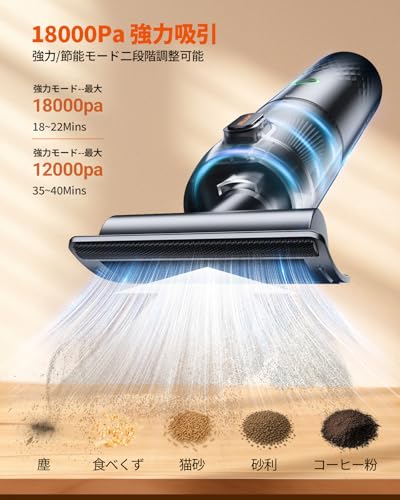 SEALIGHT 車用掃除機 ハンディクリーナー コードレス 18000Pa強力吸引 2段階モード 多機能4WAY（吸い込み/吹き出し/空気入れ/空気抜き）Type-C急速充電 最大40分連続使用 軽量500g・低騒音 人気 カークリーナー 軽量 車内清掃 キーボード掃除 ホコリ取り ハンディ掃除機 コンパクト パワフル 日本語説明書付き 12か月品質保証 最後 画像