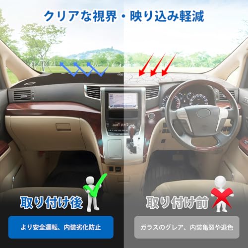Virauto トヨタ用 ヴェルファイア 20系 ダッシュボードマット アルファード 20系 ダッシュボードカバー 車型専用設計 ダッシュマット VELLFIRE 20 ALPHARD 20 前期 後期 2008年5月～2015年1月 日焼け対策 映り込み軽減 劣化防止 難燃繊維 カー用品 1枚セット 中間 画像