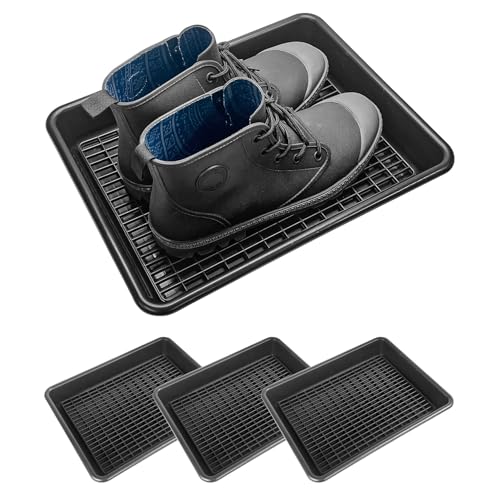 セイワ(SEIWA) すのこ付きシューズトレイ Lサイズ 縦38.5cm×幅30.5cm×高さ5.5cm ブラック 4枚セット IMP318 車用 ガーデニング オフィス 靴置き マルチに使える 万能トレイ 画像1