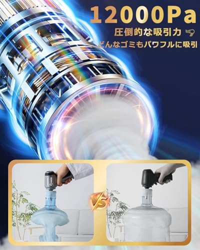 【Amazon.co.jp限定】ハンディクリーナー 車載掃除機 コードレス 電動 USB充電式 12000PA強力吸引力 ミニ・ポータブル ワイヤレス 軽量 290g 多種類ノズル 車家両用 低噪音 車載ポータブル 軽量/業務用/キーボード掃除/車内清掃/家具/家庭用 最後 画像