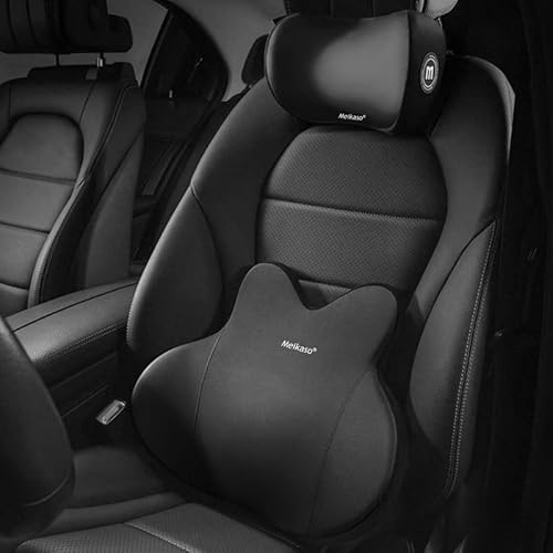 【2026新登場】Meikaso 車 腰痛 クッション ランバーサポート ヘッドレスト 車 ファッション背もたれ 内部のメモリーフォームで ウェストクッションアップグレード ネックパッド ネックピロー ハイエンド 低反発 腰枕 通気性 長時間の運転も疲れなくなりました 人間工学 腰サポート体圧分散 洗濯可 疲労対策 車用品オフィスチェア用品(腰クッション・ヘッドレストセット) [並行輸入品] 画像1