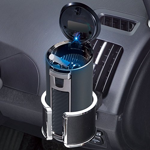 セイワ(SEIWA) 車内用品 灰皿 ラクすてソーラーアッシュ ドリンクホルダー型 カーボン調ブラック LED付き W850 中間 画像