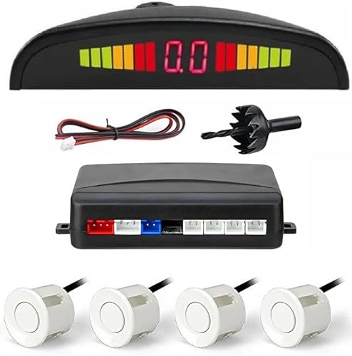 バックセンサー パーキングセンサー リア ４個 アラーム＆モニター付き 12ｖ 黒 白 シルバー三色選択 販売店16ヶ月保証 TK-SERVICE (ホワイト) 画像1