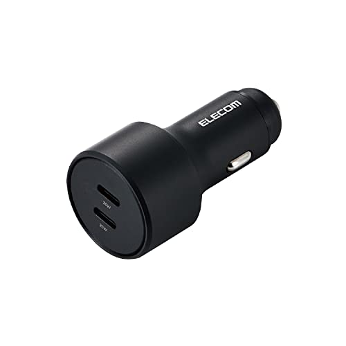 エレコム カーチャージャー シガーソケット USB-C 最大40W (2ポート合計) USB PD対応 20W USB-C×2 2台同時充電 12V24V対応 [iPhone 14/13/12/11/SE3/SE2、iPad 等対応] ブラック EC-DC09BK 1