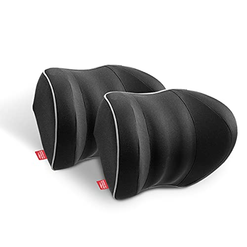 Meikaso 【2個入れ】ネックパッド 車 クッション 低反発 ネックピロー ド SGS認証/100D高密度ヘッドレスト 旅行 運転 汎用品 自動車 用 車内装 取付簡単 調節可能 洗える 3年保証付 (1-ブラック) 1枚目 画像