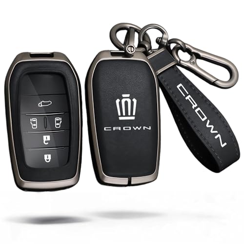 クラウン キーケース 適合 トヨタ クラウン 220系 新型 クラウン クロスオーバー 35系 クラウンスポーツ 30系 クラウンエステート 30系 スマートキーケース 本革 クラウンスポーツ アクセサリー キーカバー 3ボタン専用 全面保護 耐衝撃 傷防止 電波遮断なし ギフトボックス付属 (クラウン, ブラック) 1