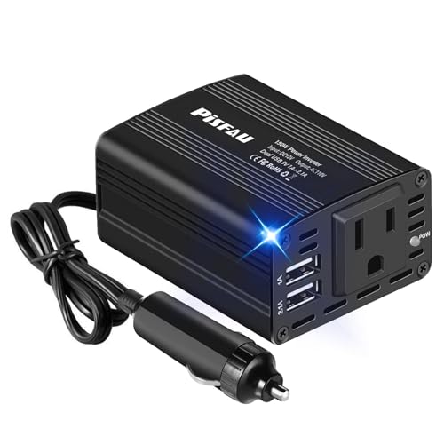 150W パワーインバーター 12V DC~110V AC カープラグアダプター コンセントコンバーター 3.1A デュアルUSB ACカーチャージャー付き ノートパソコン用 ブラック 画像1
