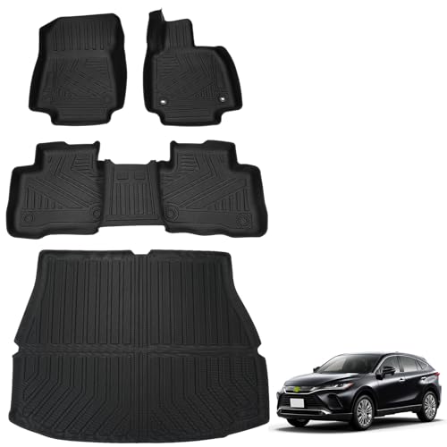 Jiooy トヨタ 新型ハリアー 80系 フロアマット+ラゲッジマット 4点セット HARRIER 80 3D立体カーマット 防水 TPE素材 トランクマット 縁高 滑り防止 耐汚れ カスタムパーツ 車種専用設計(トヨタ ハリアー80系, フロアマット+ラゲッジマット 4点セット) 画像1