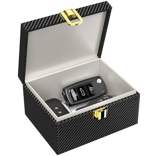 SAMFOLK リレーアタック防止用キーケース リレーアタック防止ボックス スマートキー収納 電波遮断キーケース 信号遮断 リレーアタック対策 スマートキーケース カーオフィシャルグッズ バッグ 3Dカーボン素材 おしゃれ 耐久 ブラック M 画像1