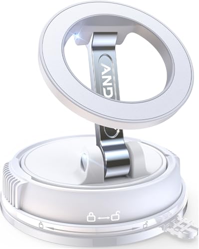 スマホホルダー 車 マグネット【真空吸盤+磁力の最強コンビ】 車 スマホスタンド 安定性 Mag-safe 車載 24×N55磁石 超 カー用品 車載スマホホルダー 多角度自由調節 360°回転な台座 マグセーフ 車載 片手操作 1秒で着脱 車用品 携帯ホルダー 車 折りたたみ式 高級合金素材 スマホ車載ホルダー 携帯スタンド iPhone&Android多機種と多車種が対応 ホワイトの外観・全体像 画像