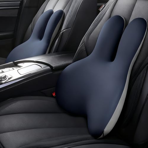 Gadeel 車 腰痛 クッション 低反発 ランバーサポート 背もたれクッション 人間工学 蒸れない通気性 かわいいリラックスクッション 取付バンド調節可能 洗えるカバー 車椅子 ゲーミングチェア テレワーク 使用場所 オフィス/車中/自宅/プレゼント用(ネイビー) 画像1