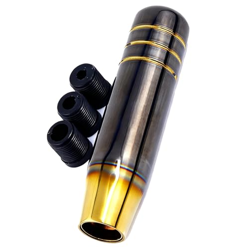 [DFsucces] シフトノブ 130mm アルミ合金 チタンカラー 鏡面仕上げ M8 M10 M12アダプター付き AT MT 汎用 車用 ラ カスタム (ブラックゴールド) 1