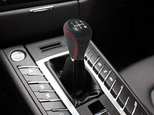 Lunsom 5速 シフトノブ PU革 車用 ギアシフトレバー シフトノブ交換 手動車に適用します (赤ステッチ) 中間 画像