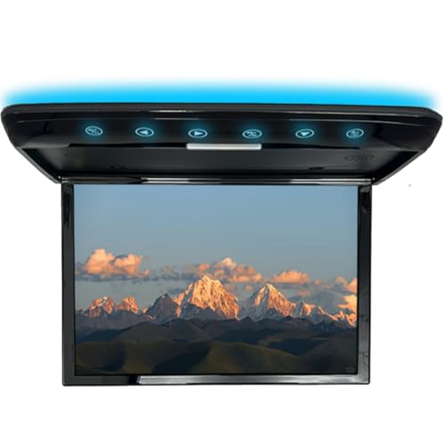 NOAUKA「2025年改良タイプ」 フリップダウンモニターIPS液晶 1920＊1080ｐ15.6インチデジタルフリップダウンモニター LEDバックライト液晶HDMI MicroSD/USB対応 超薄型 7色雰囲気ライト付き スピーカ内臓 日本語説明書付き (15.6インチ) 1