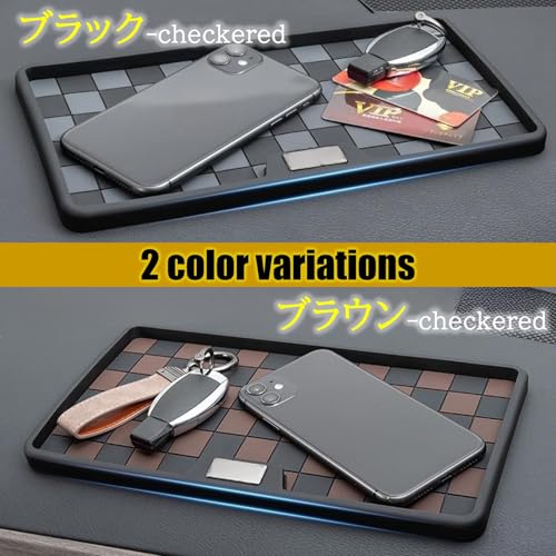NOELAMOUR 車用 ノンスリップマット ダッシュボードマット オシャレ 車 スマホ シリコン 滑り止めマット (ブラック-checkered)の特徴・詳細 画像