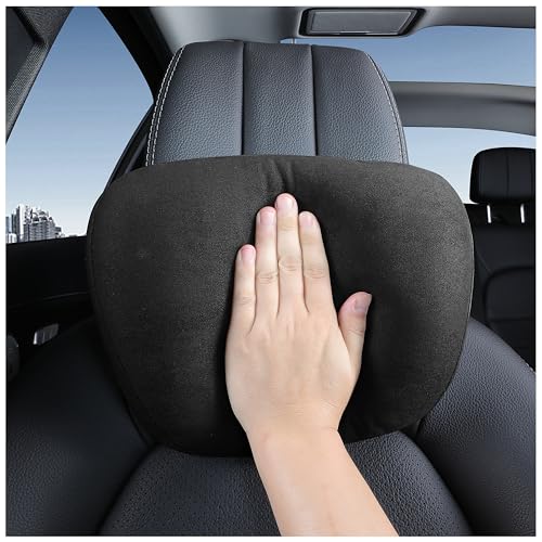POKSRI 1P 車用ヘッドレストネックピロー ネックパッド 車枕 スエードサポート ポリエステル 可調節 30×19cm 黒（くろ） 画像1